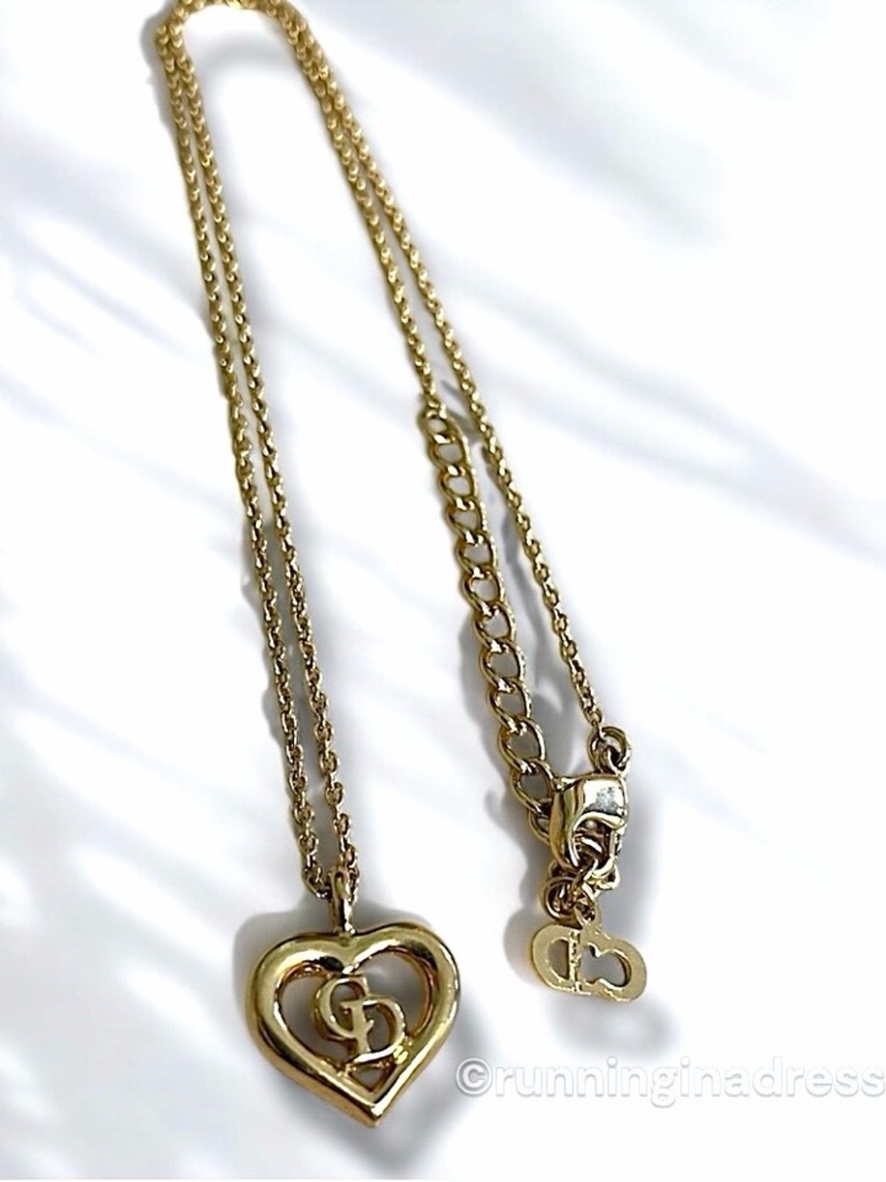 Vintage Christian Dior CD Logo Heart Pendant Necklace Gold - Picture 11 of 16